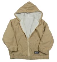 Béžová žebrovaná sametová zateplená bunda s kapucí 