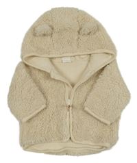 Béžová huňatá propínací podšitá mikina s kapucí s oušky H&M
