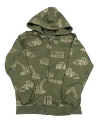 Khaki propínací mikina s bagry a kapucí Primark