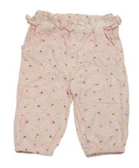 Růžovo-bílé pruhované tepláky s obrázky a volánkem Topomini