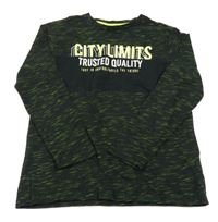 Černo-neonově zelené melírované triko s nápisem Yigga