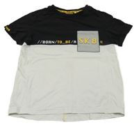 Černo-bílo-žluté tričko s nápisy Original Marines