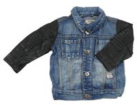 Modro-černá riflová bunda s koženkovými rukávy Next