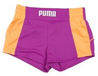 Fialovo-neonově oranžové sportovní kraťasy s logem Puma 