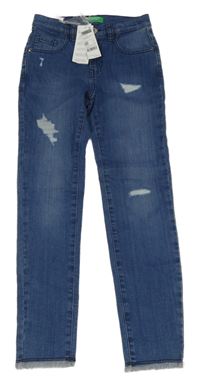 Nové - Tmavomodré skinny rifle s prošoupáním Benetton