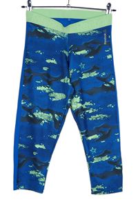 Dámské modro-světlezelené vzorované sportovní capri legíny Reebok 