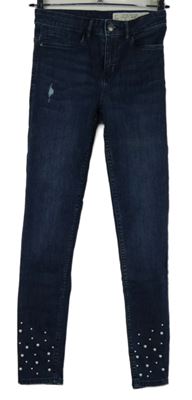 Dámské tmavomodré skinny rifle s perličkami zn. Esmara 