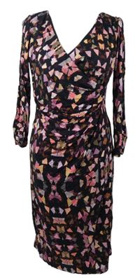 Dámské černo-růžové vzorované midi šaty 