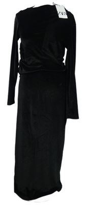 Nové - Dámské černé sametové midi šaty Zara 