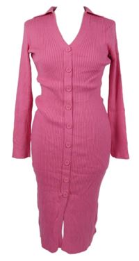 Dámské tmavorůžové žebrované svetrové šaty s límečkem New Look 
