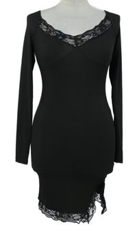 Dámské černé žebrované šaty s krajkou 