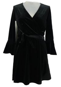 Dámské černé sametové šaty s páskem H&M