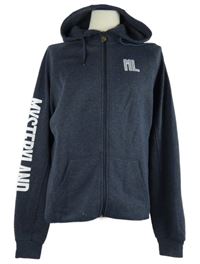 Pánská tmavomodrá propínací mikina s nápisem a kapucí 