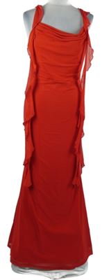 Dámské červené tylové dlouhé společenské šaty s volánky Cider 