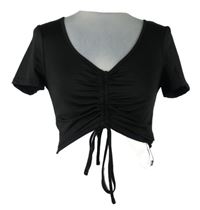 Nové - Dámské černé crop tričko se stahováním Yozy