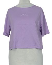 Dámské lila crop tričko s nápisem Primark 
