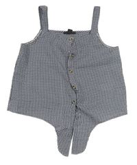 Tmavomodro-bílý kostkovaný halenkový crop top s knoflíčky Primark