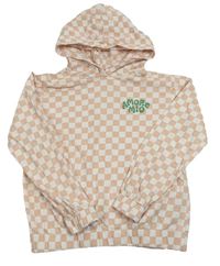 Růžovo-bílá kostkovaná mikina s nápisem a kapucí H&M