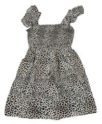 Bílé žabičkové šaty s leopardím vzorem Primark