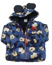 Modrá šusťáková zimní bunda s Mickey Mousem a kapucí Disney
