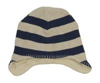 Tmavomodro-béžová pruhovaná čepice 