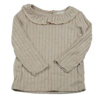 Béžové žebrované úpletové triko s volánkem Primark