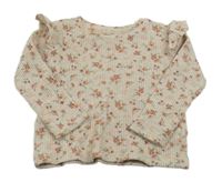 Béžové květinové žebrované úpletové triko Zara