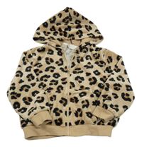 Béžová plyšová propínací mikina s leopardím vzorem a kapucí H&M