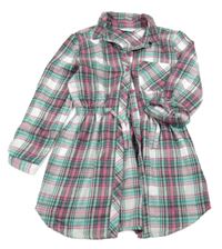 Bílo-růžovo-zeleno-černé kostkované šaty Primark