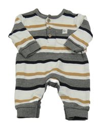 Bílo-šedo-hnědý pruhovaný overal George
