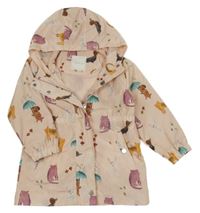 Světlerůžová šusťáková jarní parka se zvířátky a kapucí Next