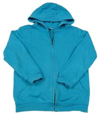 Tyrkysová propínací mikina s kapucí Tu