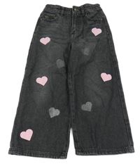 Černé široké rifle se srdíčky Sinsay