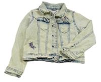 Smetanovo-modrá riflová bunda s nášivkou Dopodopo