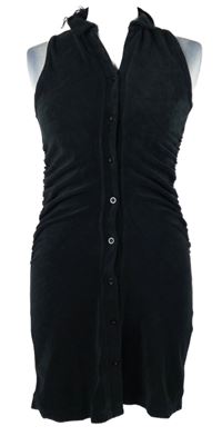 Dámské černé froté propínací nařasené šaty s límečkem 