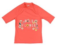 Neonově růžové UV triko s nápisem a kytičkami M&S