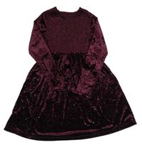 Vínové sametové třpytivé šaty se žabičkováním zn.Dunnes stores