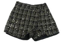 Černo-bílé vzorované vlněné sukňové kraťasy s flitry Nutmeg