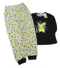 Nové - černo-šedé fleecové pyžamo s Pikachu