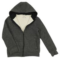 Černo-šedá žíhaná propínací mikina s kapucí Primark