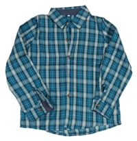 Nové - Petrolejovo-bílá kostkovaná košile 