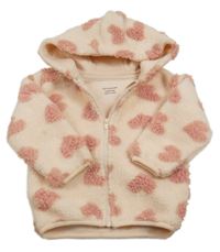 Světlerůžová huňatá bunda se srdíčky a kapucí Primark