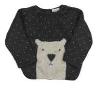 Tmavošedý vzorovaný vlněný svetr s medvídkem Next