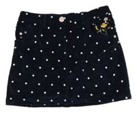 Tmavomodrá puntíkatá manšestrové sukně s kytičkami 