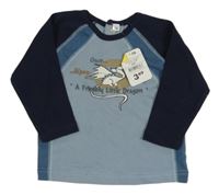 Nové - Tmavo-světlemodré triko s drakem 