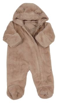 Starorůžová kožešinová zateplená kombinéza s kapucí Matalan