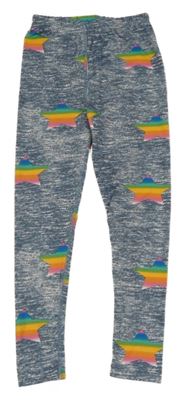 Modrošedé melírované sportovní legíny s hvězdami 