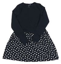 Tmavomodré bavlněné šaty s puntíkatou sukní Name it