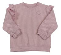 Růžová melírovaná žebrovaná úpletová mikina se srdíčkem a volánky Tu