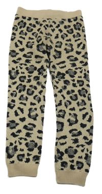 Béžovo-černé třpytivé leopardí pletené kalhoty H&M